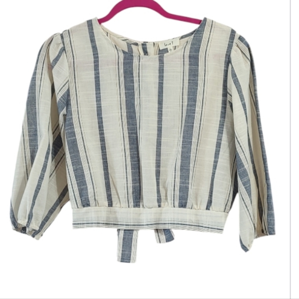 Love Tree Navy and Cream Striped Blouse